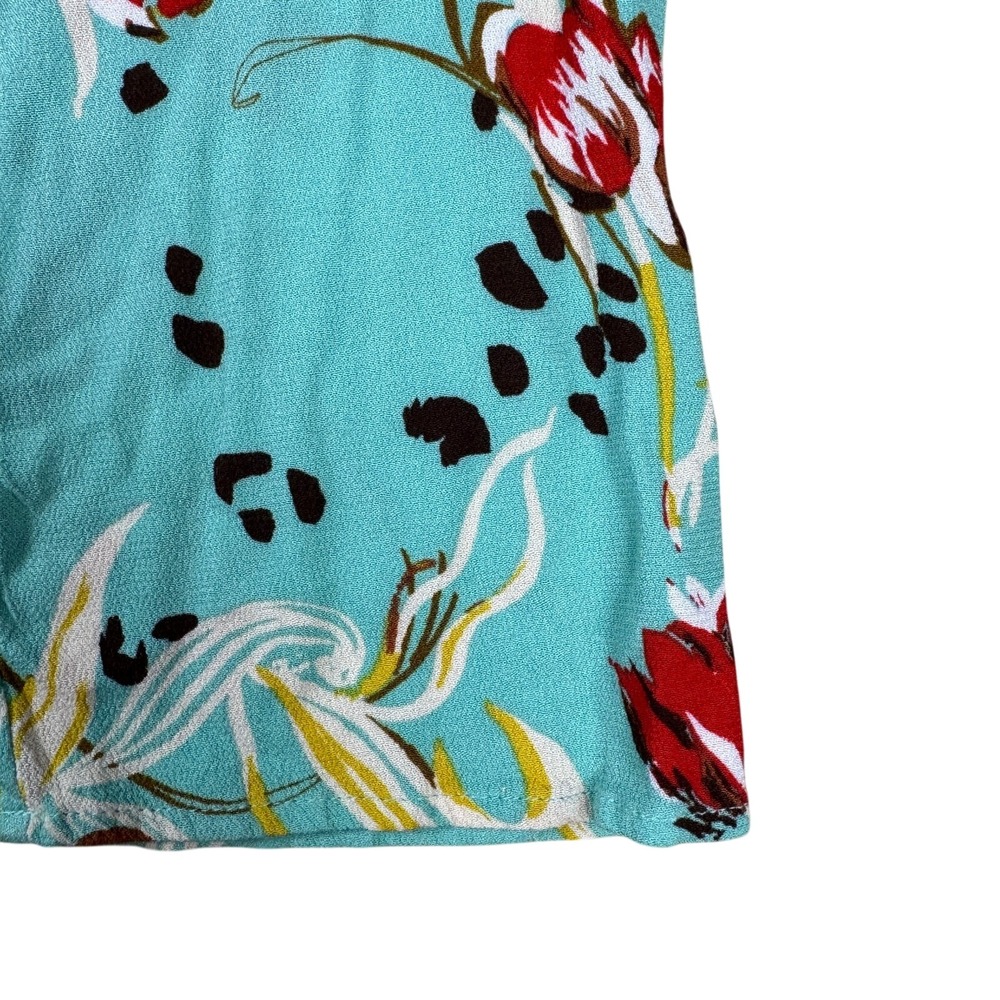 Free People Bella Babydoll Tunic Top Womens XS Teal Floral V-Neck Boho Blouse - Picture 6 of 12